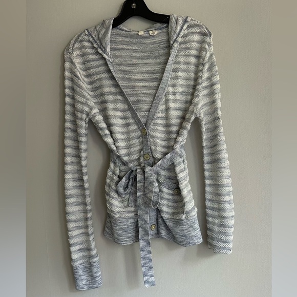 MOTH Terry Stripe Cardigan Sweater Lightweight Button Hood Coastal Classic | M - Picture 3 of 16